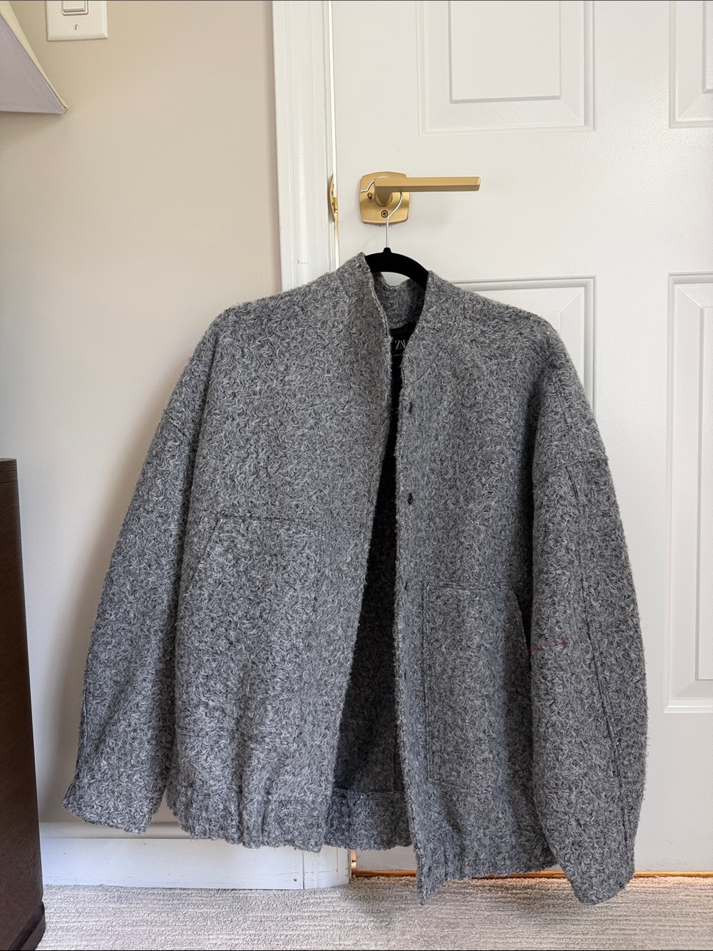 Zara Gray Textured Wool-Blend Oversized Coat